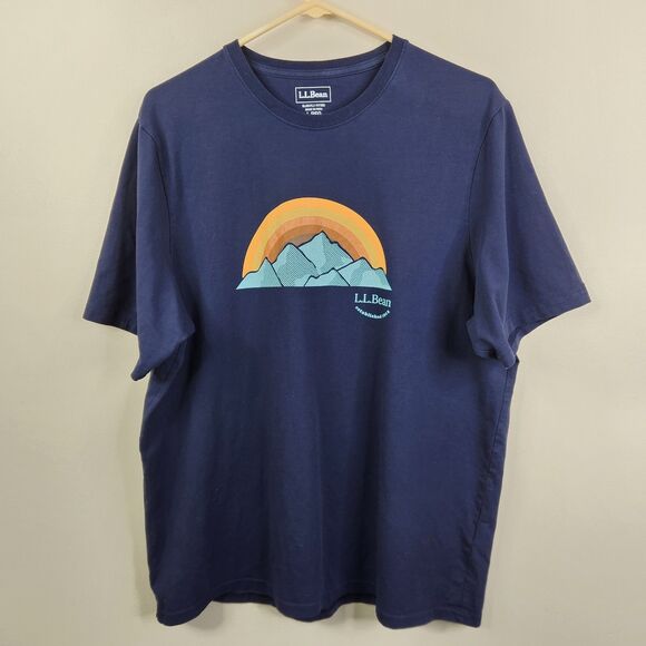 L.L. Bean Mens Slightly Fitted Short Sleeve Rainbow Mountain Graphic Tee L Reg - Picture 1 of 6